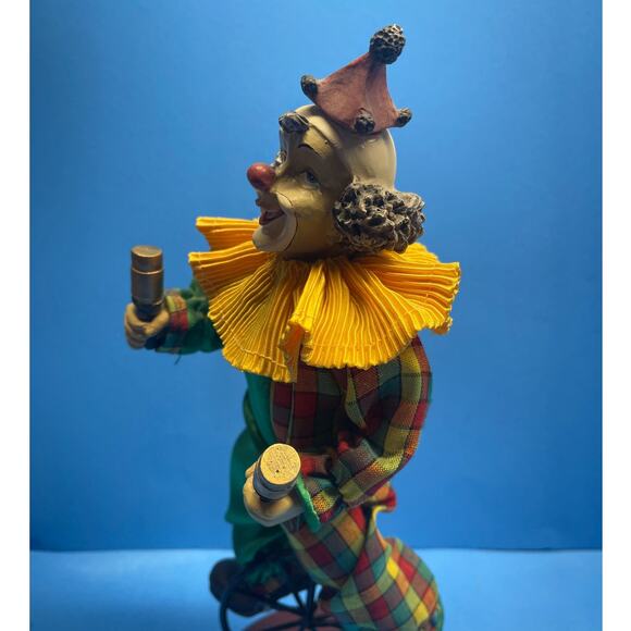 Vintage Circus Clown Figurine with Maracas Unicycle Hand-Painted 12" Multicolor - Picture 4 of 11
